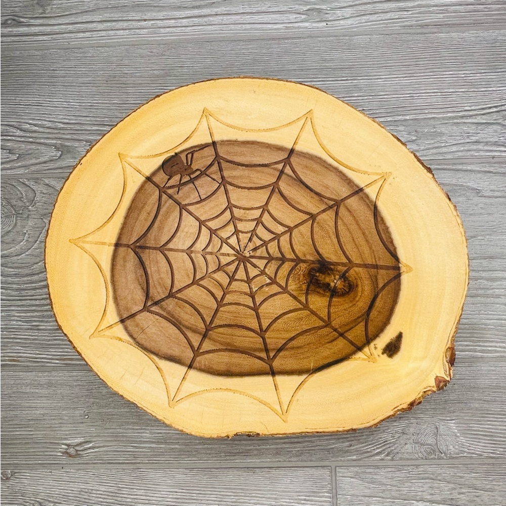lipper international spider web wood burned witchy charcuterie / cutting board